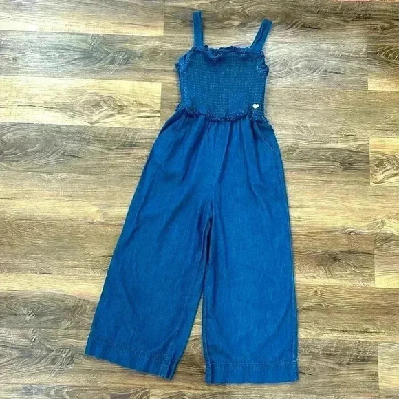 Bebe Girls wide leg jean style 100% cotton jumpsuit blue size Medium (10-12) - Picture 1 of 10